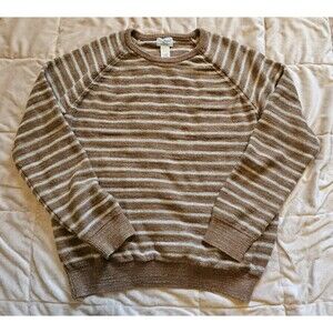 L.L. Bean 100% Organic Cotton Striped Crewneck Sweater Mens Large Brown White